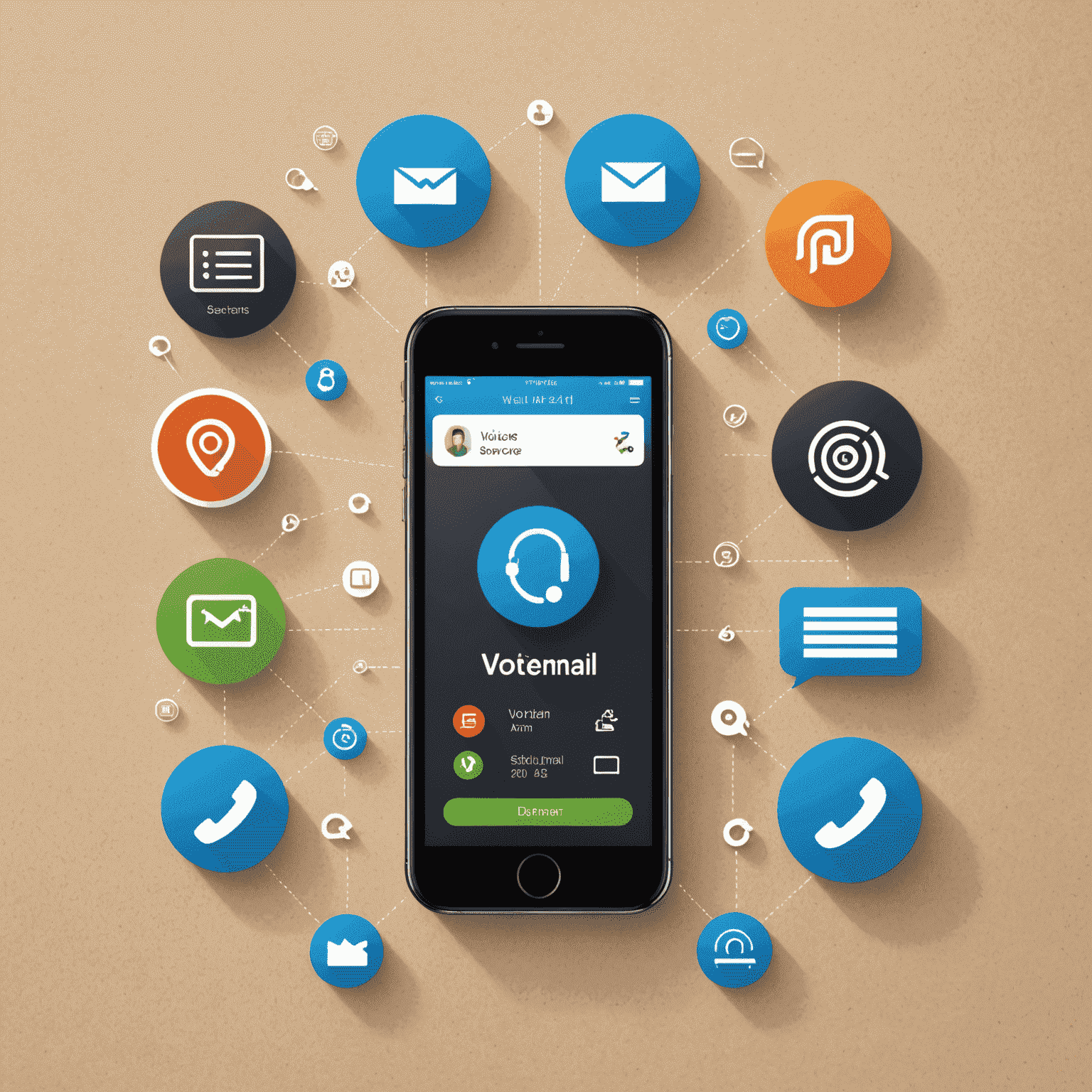 صورة توضيحية للخدمات ذات القيمة المضافة، تظهر أيقونات للبريد الصوتي وهوية المتصل وتحويل المكالمات